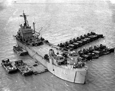 PICTURE - LST WITH ARMORED TROOP CARRIERS AND MONITORS
