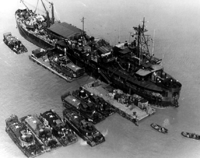 PICTURE - Landing Craft Repairs Ship  With Armored Troop Carriers